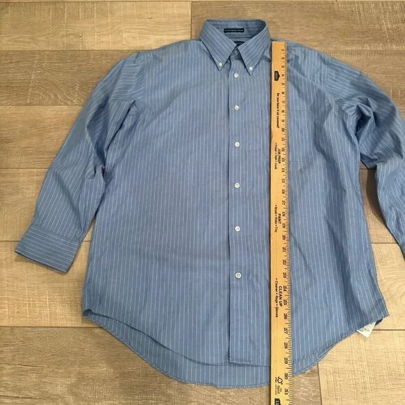 LANDS END MENS 16-32 NO IRON PINPOINT OXFORD LONG SLEEVE SHIRT BUTTON UP - Picture 4 of 8